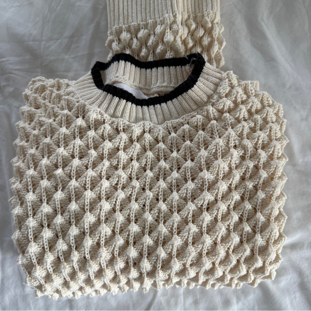 Zara Cream Textured Sweater with Black Trim